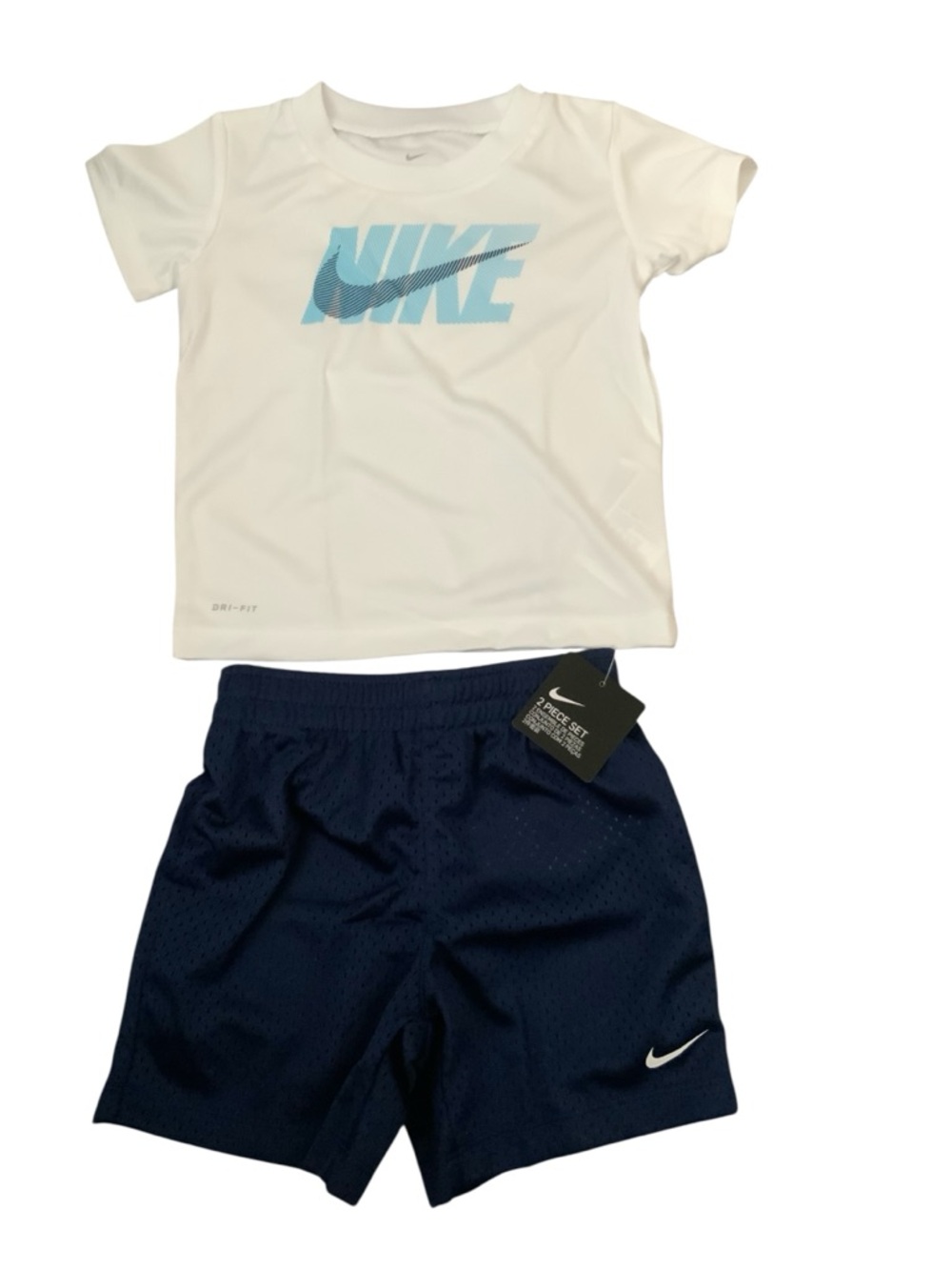 Nike Boys 2 Piece Outfit Set Dri-FIT T-Shirt & Shorts White Blue 24mos